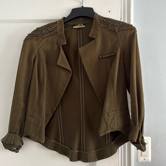 La Rok Luxe Jackets & Blazers - La Rok Luxe Olive Green Tuxedo StyleStudded Jacket